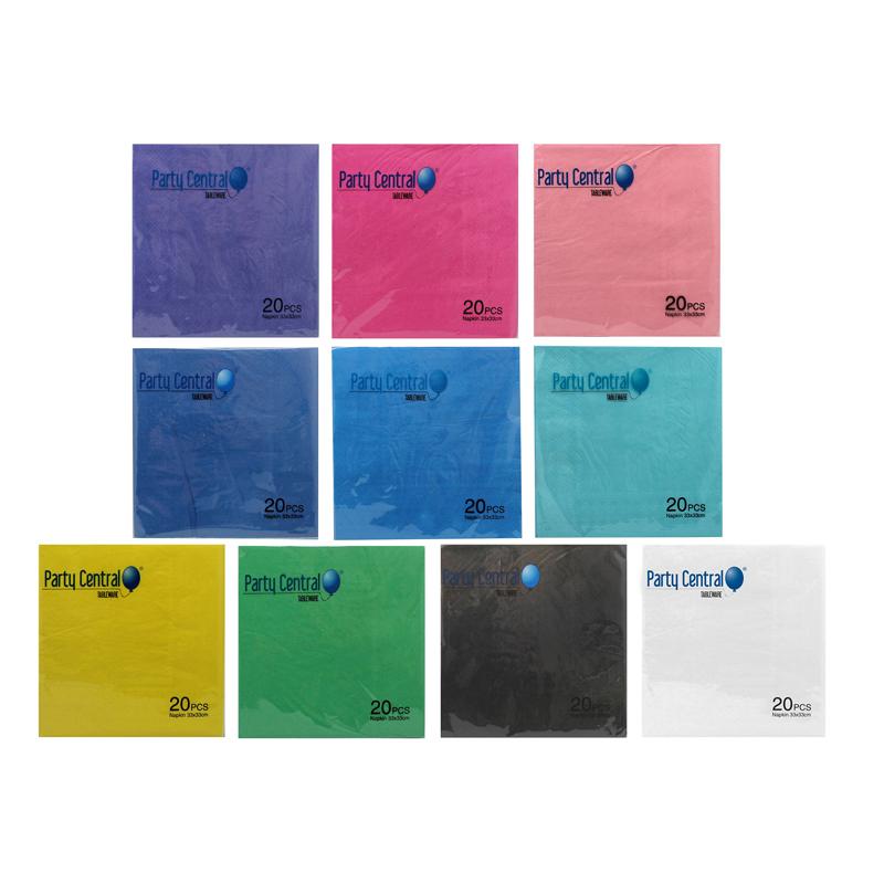 Durable and Stylish - 2-Ply Solid Coloured Napkins 20 Pack (Assorted Colours)