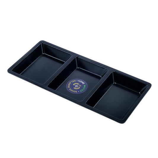 Stylish and Durable Serving Platter - Black Melamine Rectangular Platter with 3 Sections 33.5x15.5x2.5cm