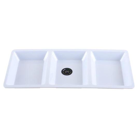 Durable and Stylish Serving Tray - White Melamine Rectangular 3 Section Platter 33.5x15.5x2.5cm