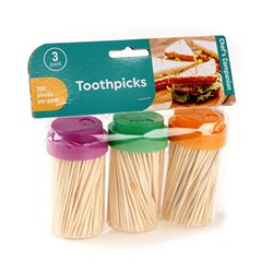 Toothpicks with Plastic Holder – 200 Pieces Per Pack (3 Pack)