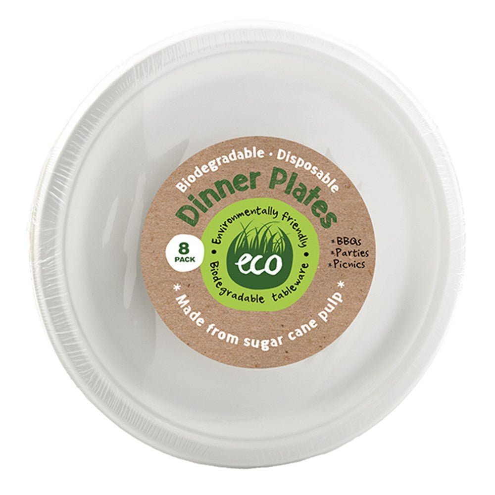 White Disposable & Biodegradable Dinner Plates (26cm) 8 Pack