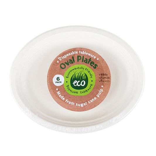 White Disposable & Biodegradable Oval Plates 6 Pack