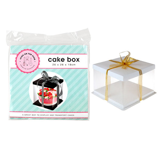 Cake Box/ Cake Display 2 Colours White/Clear or Black/Clear White Serving for Transport