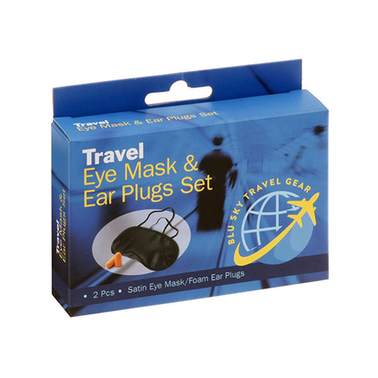 Black Satin Eye Mask and Foam Ear Plugs Travel 2 Piece Set