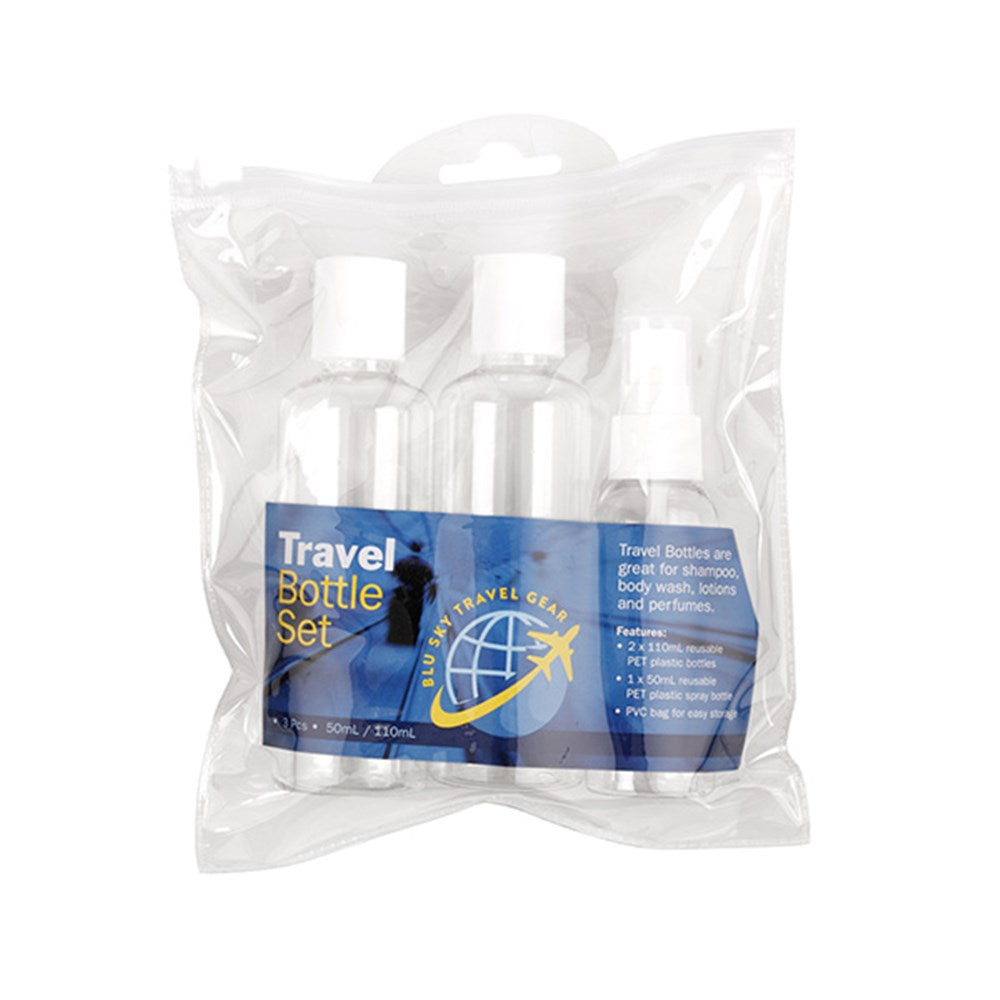 Travel Reusable 3 Piece Bottle Set with Clear Bag